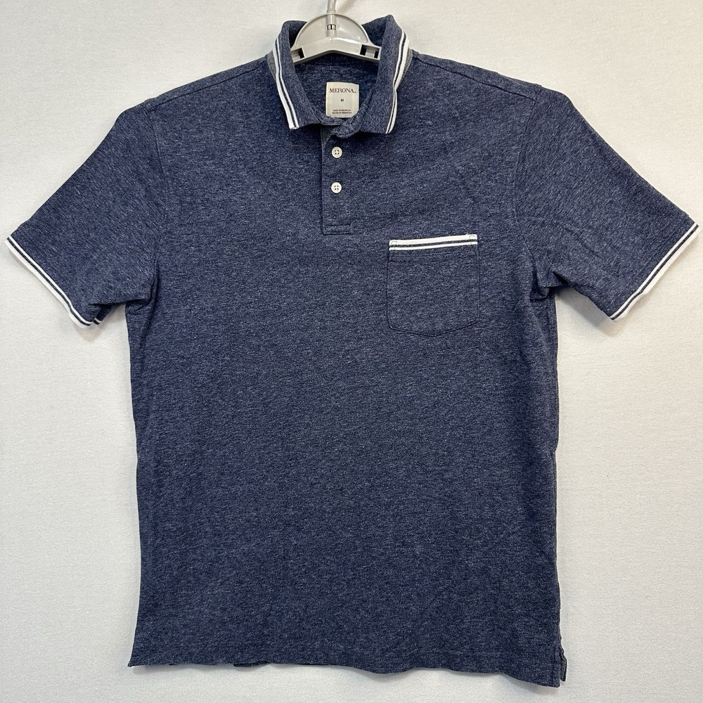 Merona Pocket Polo Shirt Men's Medium Short Sleeve Shirt Contrast Stripe Trim